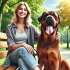 DALL·E 2024-09-03 18.09.23 - A realistic image of a female dog owner sitting on a park bench with her large dog sitting next to her. She is smiling, and the dog looks relaxed with